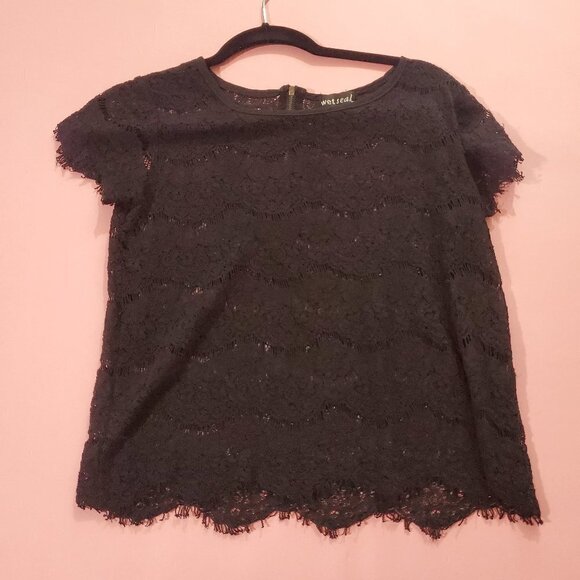 Wet Seal Tops - 🖤 Wet Seal Black Lace Modern Boho Bohemian Short Sleeve Shirt 🖤